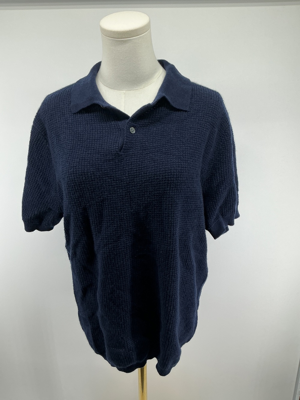 Mongolian Cashmere Waffle Short Sleeve Polo Sweater